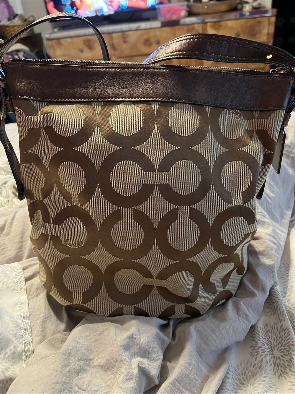 Coach 2009 Kristin Op Art Signature Canvas Leather Bag (see pic small rub) - Picture 6 of 8